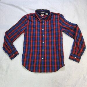 Levis Plaid Button Front Shirt Red Blue Stretch Long Sleeve Mens Small